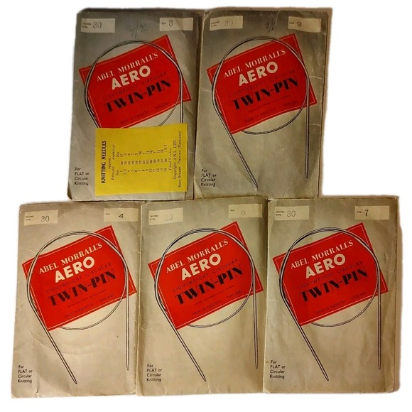 5 Vintage Aero Twin Knitting‎ Needles Circular Abell Morralls Size 4 6 7 8 and 9 - Picture 1 of 4